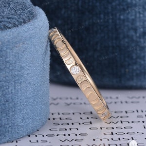 14K Gold Bezel Diamond Moon Ring Phases of the Moon Wedding Ring Yellow Gold Stacking Ring Celestial Minimalist Jewelry Eternity Women Ring