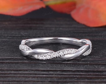 Diamond Infinity Twist Wedding Band Delicate White Gold Wedding