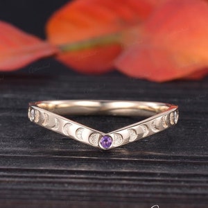 Unique Phases Of The Moon Ring Amethyst Full Eternity Diamond Wedding Band Women Birthstone Curved Band Crescent Moon Ring Anniversary Gift