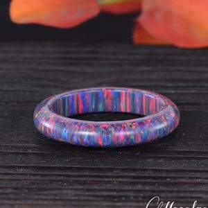3mm Minimalist Purple Opal Mens Wedding Band Dainty Opal Women Ring Vintage Couple Rings Handmade Anniversary Promise Gift For His And Her