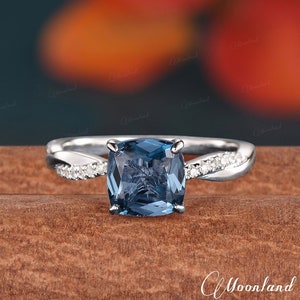 London Blue Topaz Engagement Ring Topaz Ring White Gold Infinity Twist Ring 7mm Cushion Cut Solitaire Ring Diamond Half Eternity Woman Gift