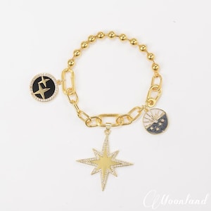 Stellair | 925 sterlingzilveren hemelse bedelarmband North Star-armband Bouw je eigen aangepaste bedelarmband Starburst gepersonaliseerd cadeau