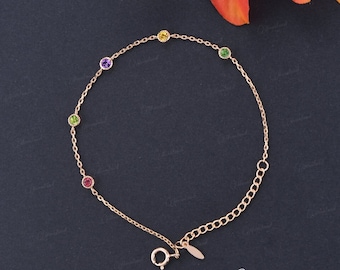 Unique Rainbow Sapphire Bezel Bracelet Dainty Gold Layering Bracelet Multicolored Zircon Bracelet Minimalist Charm Anniversary Gift For Her