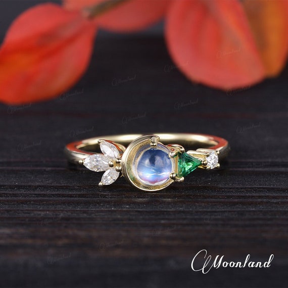 Magic Moon Ring Moonstone Engagement Ring Rose Gold Moon Crescent
