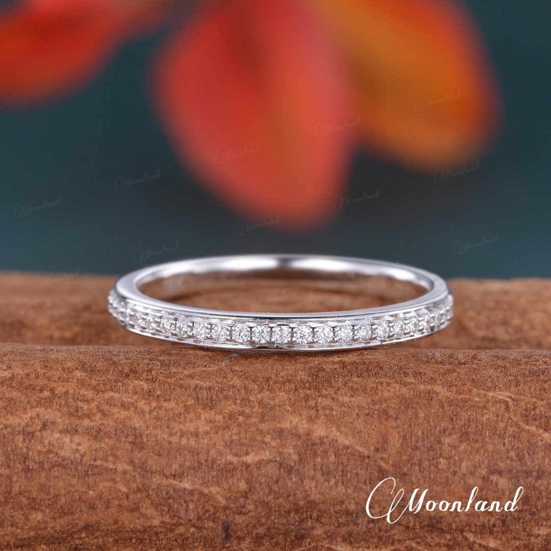 Channel Set Diamond Wedding Band Women White Gold Moissanite Ring Half ...