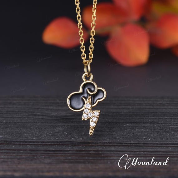 925 Sterling Silver Cloud and Lightning Bolt Pendant Necklace