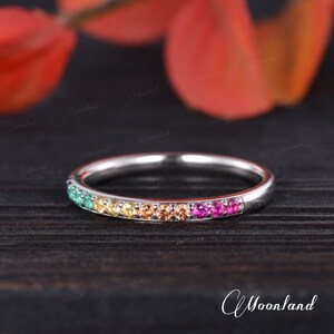 Rainbow Ring Rainbow Sapphire Wedding Band Women Yellow Gold Antique ...