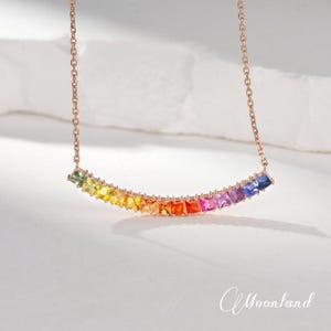 Natural Rainbow Sapphire Necklace Unique Gradient Ombre Necklace Dainty Minimalist Stacking Necklace Multi-Color Simple Women Gift For Her
