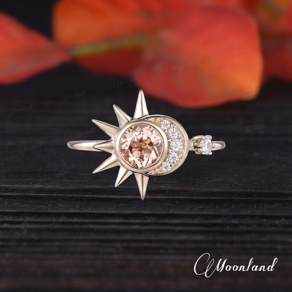 Unique Orange Sapphire Engagement Ring Yellow Gold Cluster