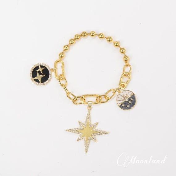 Stellar 925 Sterling Silver Celestial Charm Bracelet North Star