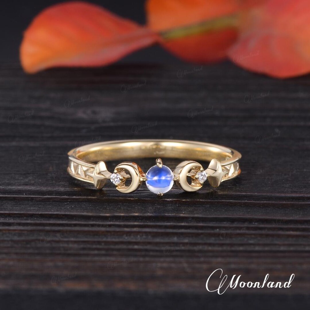 Star Promise Rings Dainty Sun Star Moonstone Promise Ring Moissanite Engraved Celestial ...