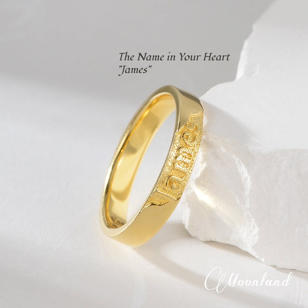 Custom Engraved Ring Wedding Band Women Mens Personalized Ring Delicate Yellow Gold Promise Ring For Him Children Name Ring Anniversary Gift