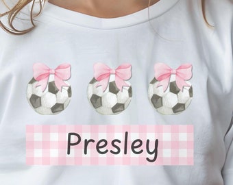 Soccer Ball Clipart: Pink Bow, Gingham Frame (Digital Download)