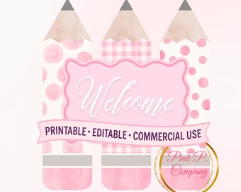 Watercolor Pink Pencil Monogram Frame PNG: Customizable Teacher Design (Digital Download)