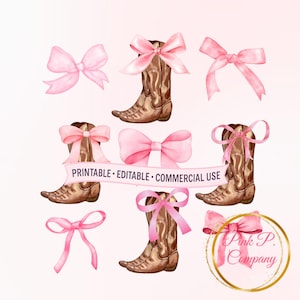 Cowgirl Chic PNG Clipart: Pink Bows & Boots Sublimation Design (Digital Download