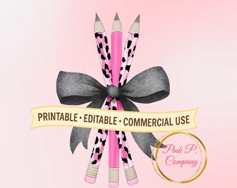 Cheetah Pencil PNG: Back to School Watercolor Clipart (Digital Download