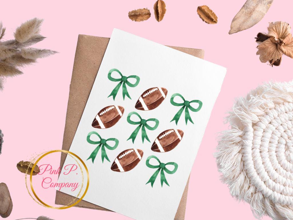 Coquette Football PNG: Green Bows, Watercolor Clipart (Digital Download Printable
