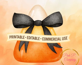 Coquette Halloween Candy Corn PNG, Bow Clipart (Digital Download)
