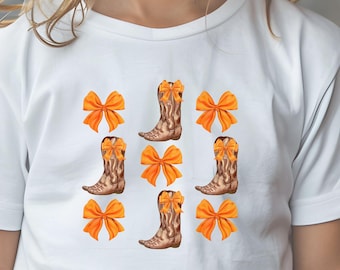 Chic Trendy Orange Bow PNG, Western Charm Clipart, Preppy Cowgirl Themed Digital Art