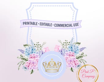 Purple Watercolor Floral Crest: Custom Monogram Initial (Digital File PNG Download)