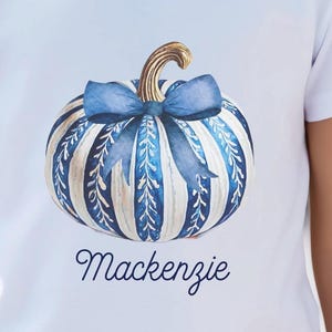 Blue Chinoiserie Pumpkin Watercolor Art with Bow (Digital Download)