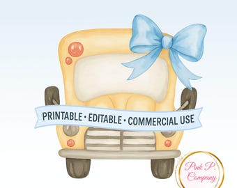 Yellow School Bus PNG: Blue Bow, Teacher Appreciation -Digital Download