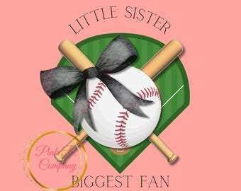 Coquette Baseball PNG, Lil Sister Biggest Fan Baseball Bow Digital Design, Sublimation and DTG