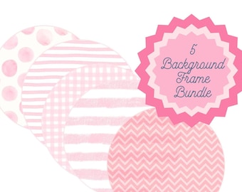 Pink Gingham & Stripe Backgrounds: Watercolor Clipart Bundle (PNG Digital Download)