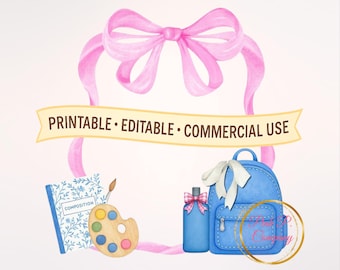 Pink Watercolor Crest PNG: Back to School Design (Digital Download)