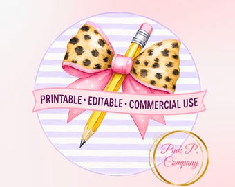 Personalized Pencil PNG: Coquette Bow, Cheetah Print - Back to School - Digital Download