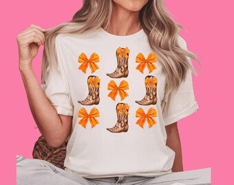 Cowboy Boots & Orange Bows PNG: Western T-Shirt Design (Digital Download)