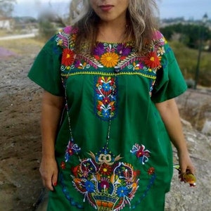 Tuniek plus size, groene jurk, Mexicaanse geborduurde jurk, Mexicaanse geborduurde jurk, plus size jurk, 4XL en 2XL, jurk, boho-jurk, hippie.