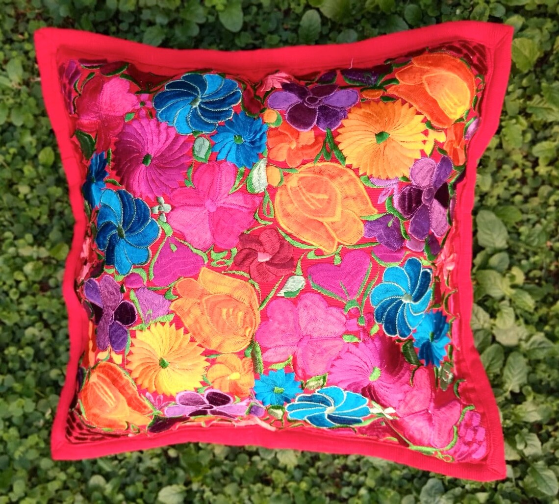 RED. Colorful Cushion Cover. Embroidered Tribal Pillow Cover. Etsy