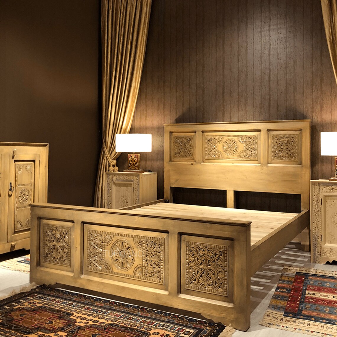 Antique style wood carved bed frame medieval style royal bed Etsy