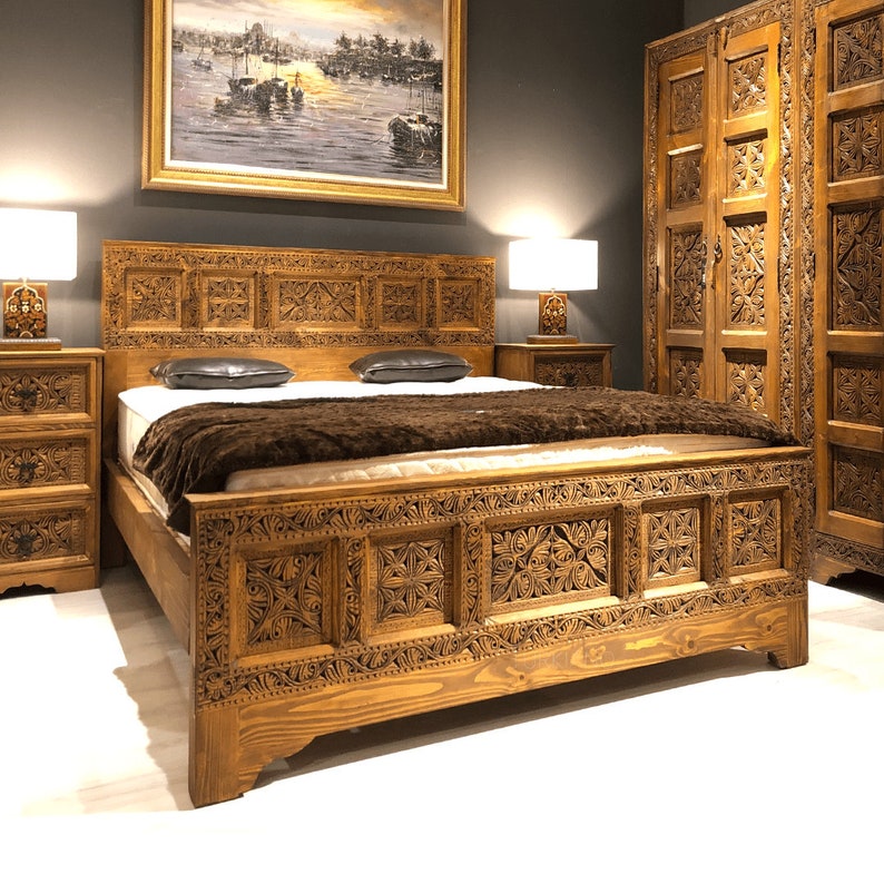 Volledige set hout gesneden slaapkamer set antieke | Etsy