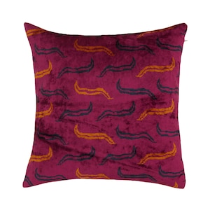 Silk Velvet Ikat Cushion Cover Purple Orange Indigo (20&quot;x20&quot;-50x50 cm) Velvet Silk Pillowcase Home Decor Throw Decoration Multicolor Pillow