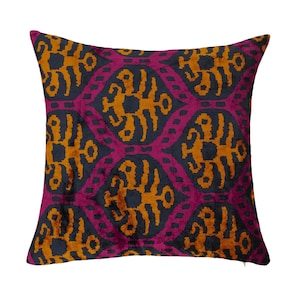 Silk Velvet Ikat Cushion Cover Purple Orange Indigo (20&quot;x20&quot;-50x50 cm) Velvet Silk Pillowcase Home Decor Throw Decoration Multicolor Pillow