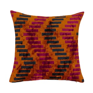 Silk Velvet Ikat Cushion Cover Purple Orange Indigo (20&quot;x20&quot;-50x50 cm) Velvet Silk Pillowcase Home Decor Throw Decoration Multicolor Pillow