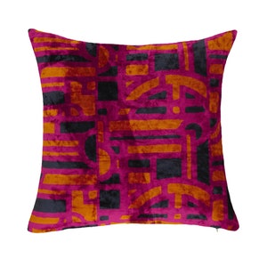 Silk Velvet Ikat Cushion Cover Purple Orange Indigo (20&quot;x20&quot;-50x50 cm) Velvet Silk Pillowcase Home Decor Throw Decoration Multicolor Pillow