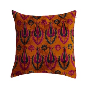 Silk Velvet Ikat Cushion Cover Purple Orange Indigo (20&quot;x20&quot;-50x50 cm) Velvet Silk Pillowcase Home Decor Throw Decoration Multicolor Pillow