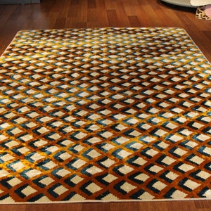 Elegant Blue and Yellow Velvet Rug 4x6 Ft Handcrafted Silk & Velvet ...
