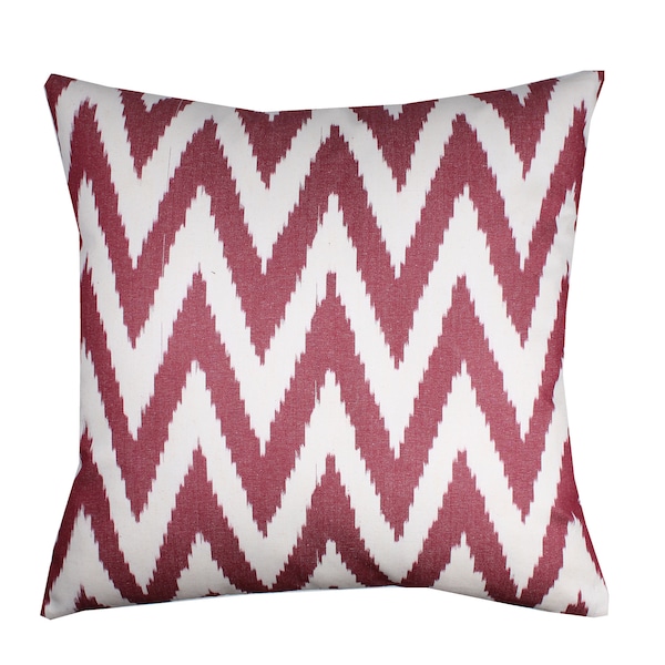 ikat Pillow Cushion Cover Red White 20"x20" (50x50 cm) Electic Decor Ikat Pillow Case Cotton ikat Zippered Bohemian Lumbar ikat