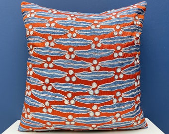 Embroidered Suzani Pillowcase Bohemian Decor Orange Blue White 20"x20" Eclectic Pillow Silk Zippered Cushion Cover Lumbar Home Decoration