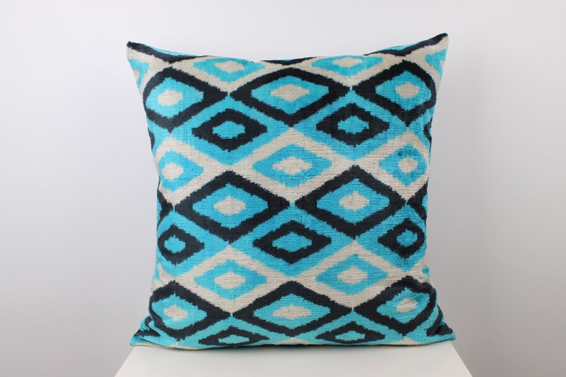 Velvet Cushion Cover Blue Black 24x24 Vintage Decor Velvet Pillow Case Cotton Silk Zippered Bohemian Eclectic Decor 60x60 cm