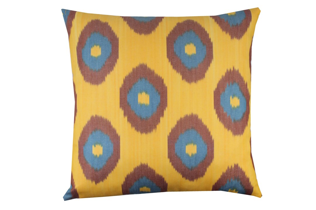 Cotton Ikat Pillow Cushion Cover Brown Blue Yellow 20x20 50x50 Cm
