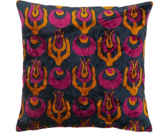 Silk Velvet Ikat Cushion Cover Purple Cinnamon Indigo (20"x20"-50x50cm) Velvet Silk Pillowcase Home Decor Throw Decoration Multicolor Pillow