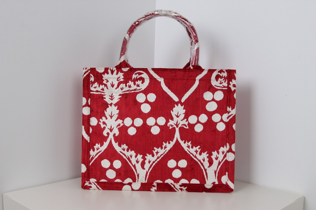 Tote Silk Velvet Red White Bag 13x16''x7 Etsy