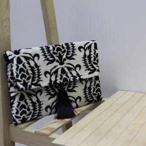 Velvet Ikat Silk Clutch Bag: Handmade Boho Evening Bag
