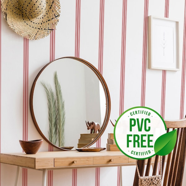 French stripe Peel and Stick wallpaper | Ticking Stripe Removable or Unpasted wallpaper - PVC-Free | Striped Self-adhesive wallpaper