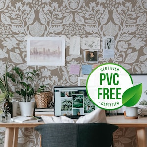 Braun und Beige Gärten von Sara T | Ablösbare Tapete oder ungeklebte Tapete - PVC-Frei | Damast Selbstklebende Tapete
